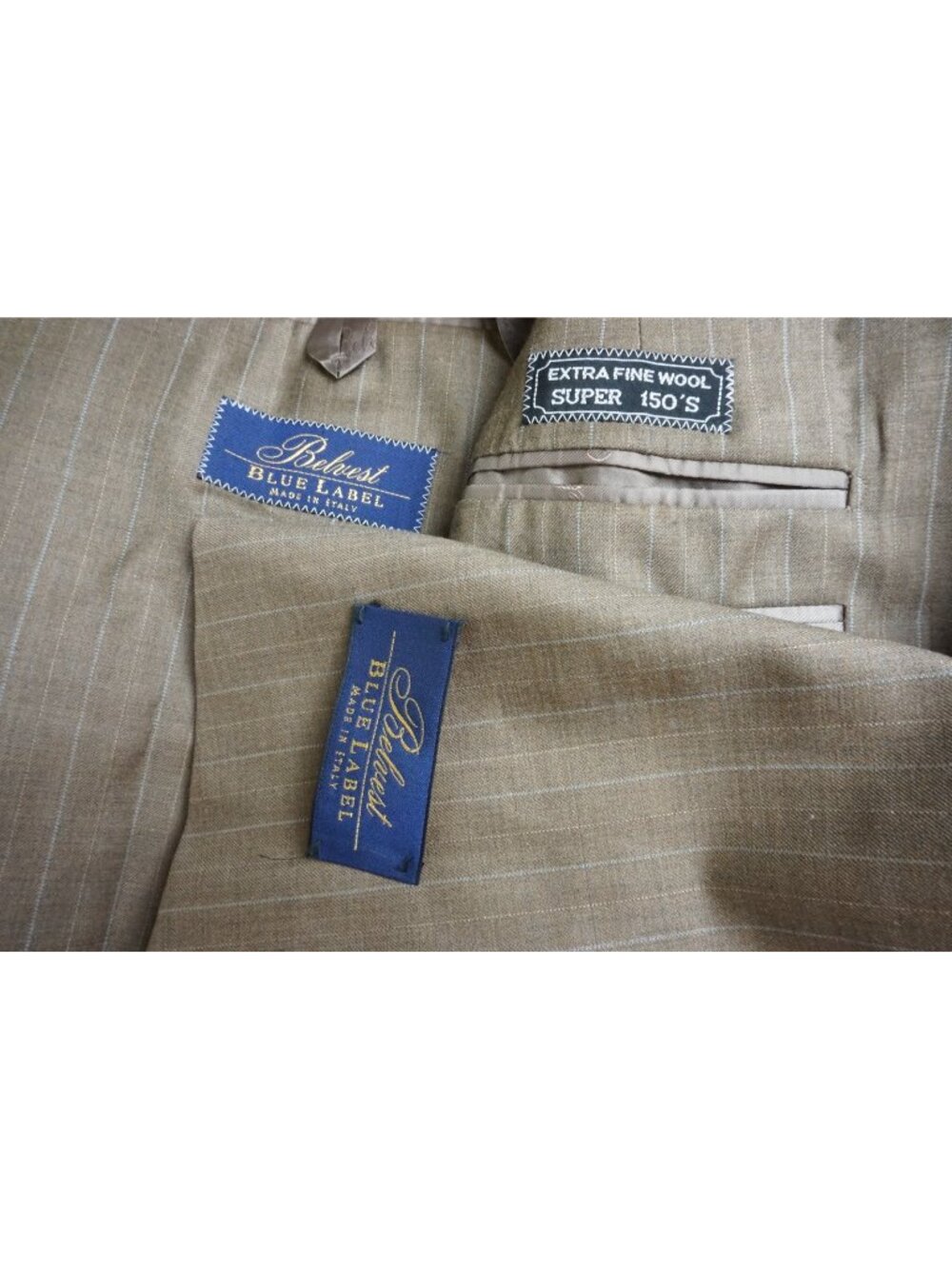 Belvest Brown Striped S150s Wool 2 Pc Suit Jacket Pants Sz 40R Brand New
